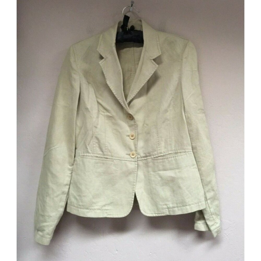Bernadette Conte Womens Size 8 Cotton Linen Three-Button Blazer Jacket Beige